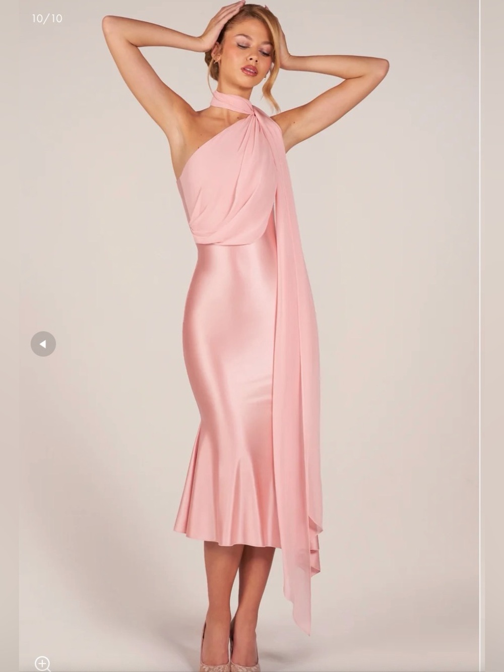 Oh Polly Blush Pink Halter Midi Dress with Draped Scarf